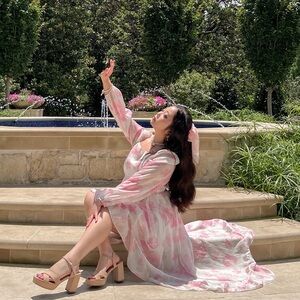 Floral Pink and White Maxi Dress